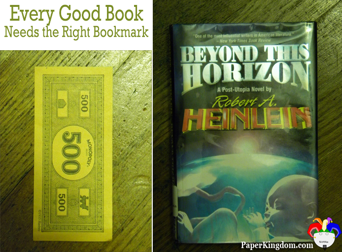 Beyond this Horizon by Robert A. Heinlein marked with $500 of Monopoly money