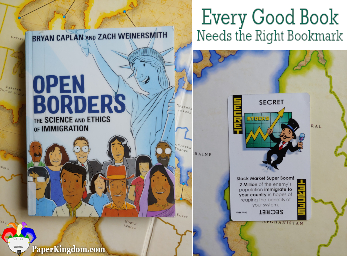 Open Borders by Bryan Caplan and Zach Weinersmith marked with Nuclear War SECRET card Stock Market Boom