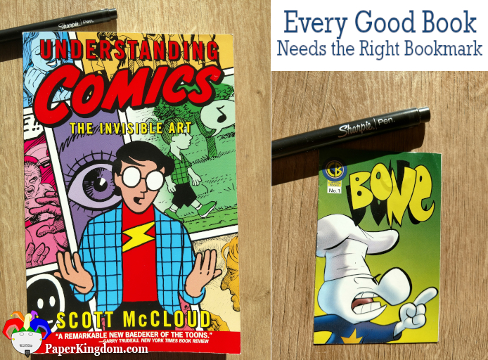 Understanding Comics by Scott McCloud marked with miniature Bone comic